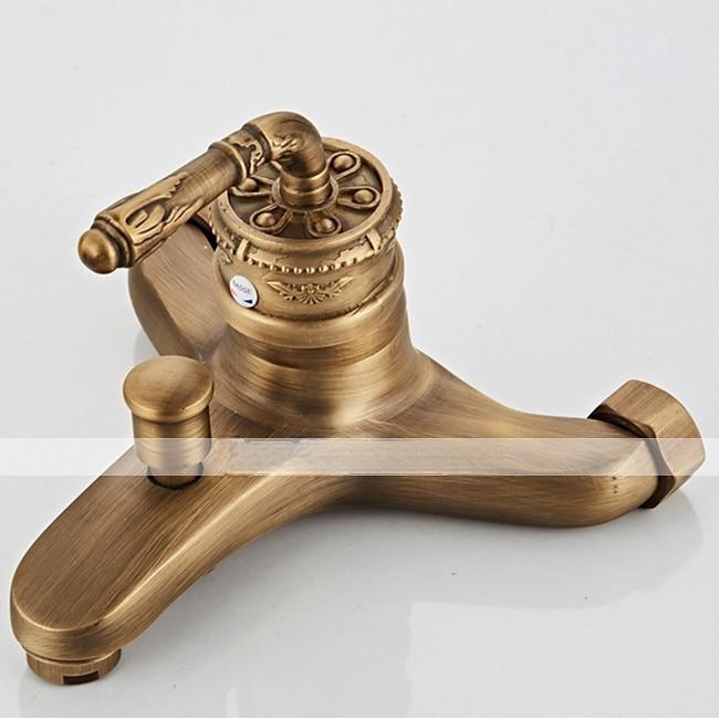 Bathtub Faucet - Retro Antique Brass Wall Installation Ceramic Valve Bath Shower Mixer Taps / Country / Single Handle / Yes / Rain Shower / Handshower Included 2025 - CAD $143.99 –P2