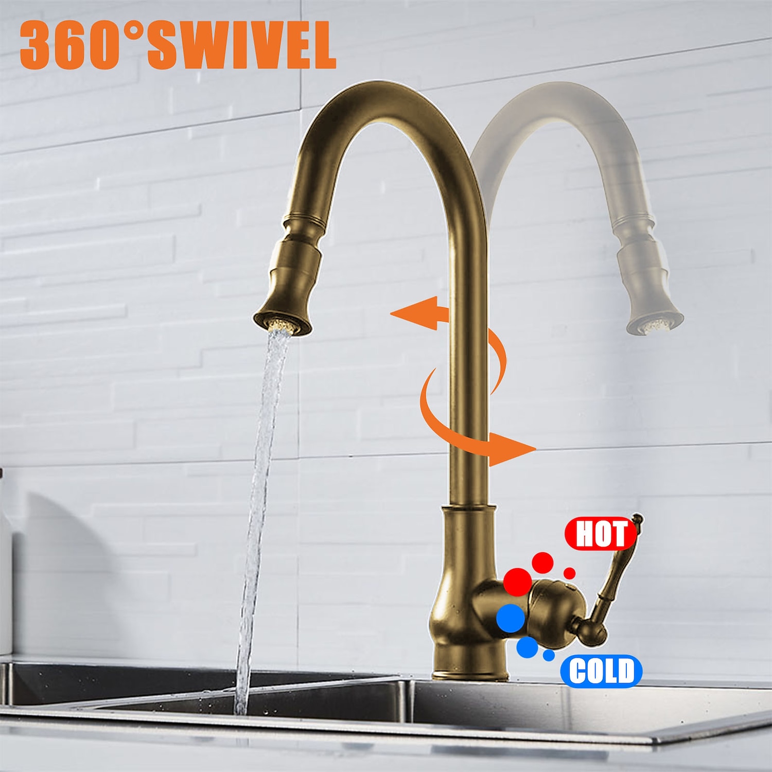 Kitchen Sink Mixer Faucet with Pull Out Spray 360 Swivel Pull Down Vessel Taps Antique Brass/Black Deck Mounted Antique Single Handle One Hole Kitchen Taps 2025 - CAD $151.97 –P3