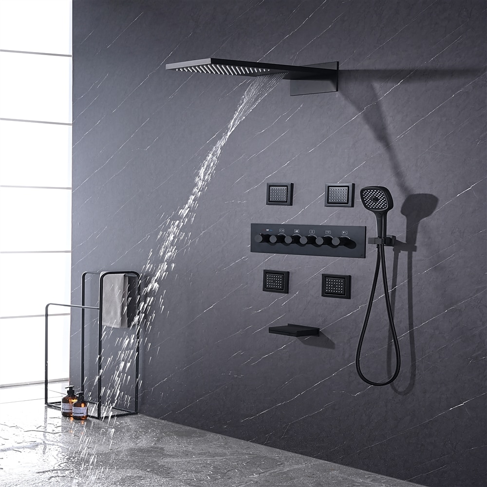 Shower FaucetRainfall Shower System 5-Function Thermostatic Mixer valve Body Jet Massage Set Rainfall Shower Multi Spray Shower Waterfall Contemporary Painted Finishes Mount Inside Brass Valve 2025 - CAD $1275.99 –P4