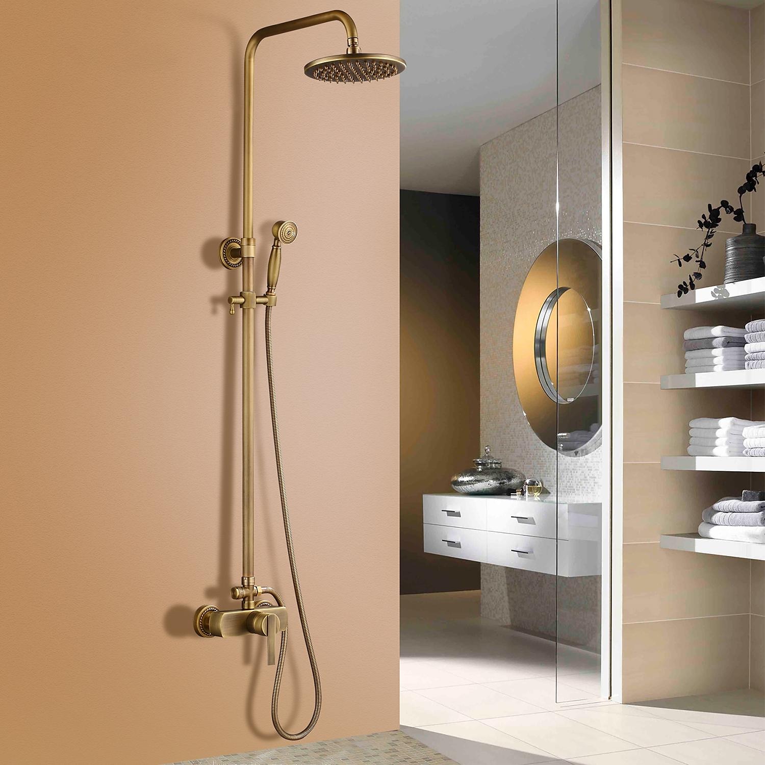 Shower FaucetShower System SetRainfall Antique Antique Copper Shower System Ceramic Valve Bath Shower Mixer Taps 2025 - CAD $287.99 –P1