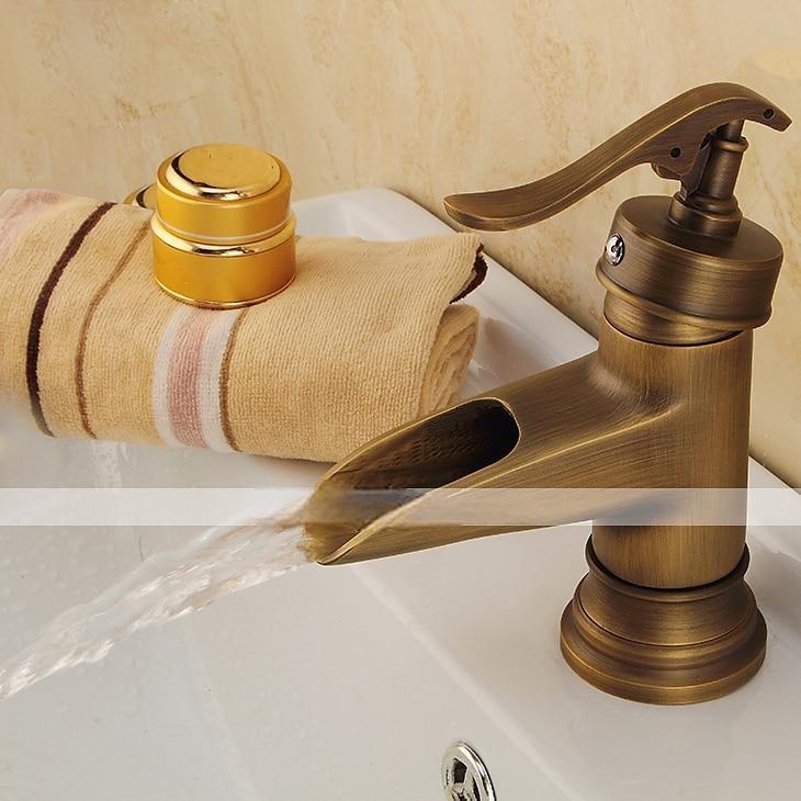 Bathroom Sink Faucet,Waterfall Antique Brass Single Handle One Hole Bath Taps with Hot and Cold Switch 2025 - CAD $87.99 –P3