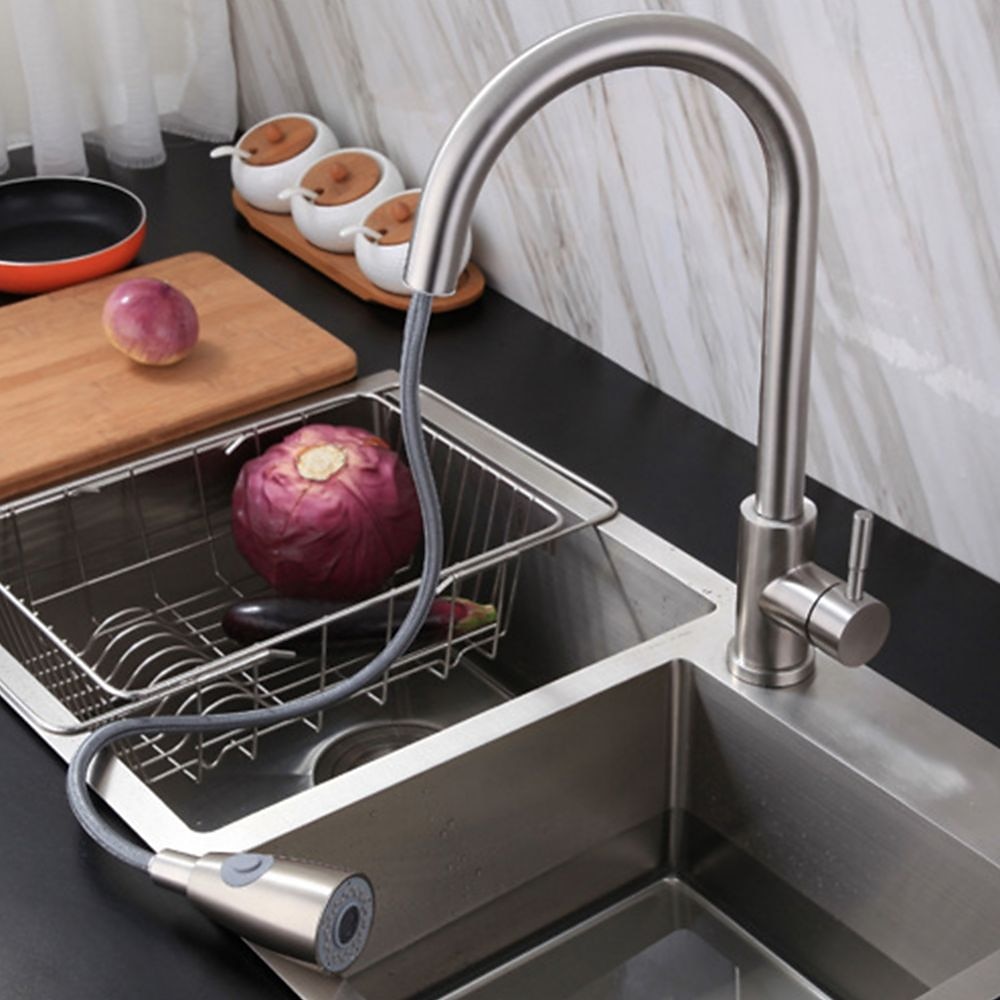Kitchen Faucet with Pull-out SprayerBrushed Nickell Rotatable 304 Stainless Steel High Arc Single Handle One Hole Kitchen Taps 2025 - CAD $71.99 –P5