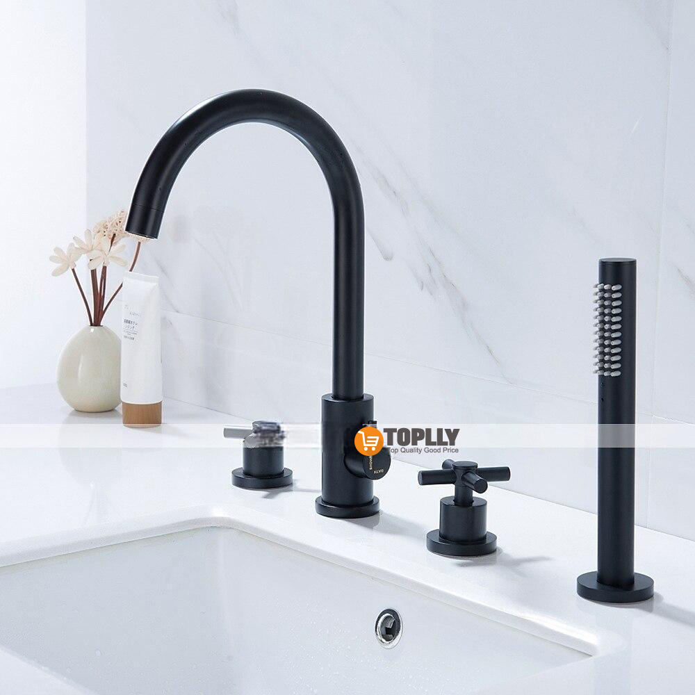 Bathtub Faucet - Contemporary Nickel Brushed Roman Tub Brass Valve Bath Shower Mixer Taps / Two Handles Four Holes 2025 - CAD $318.99 –P14