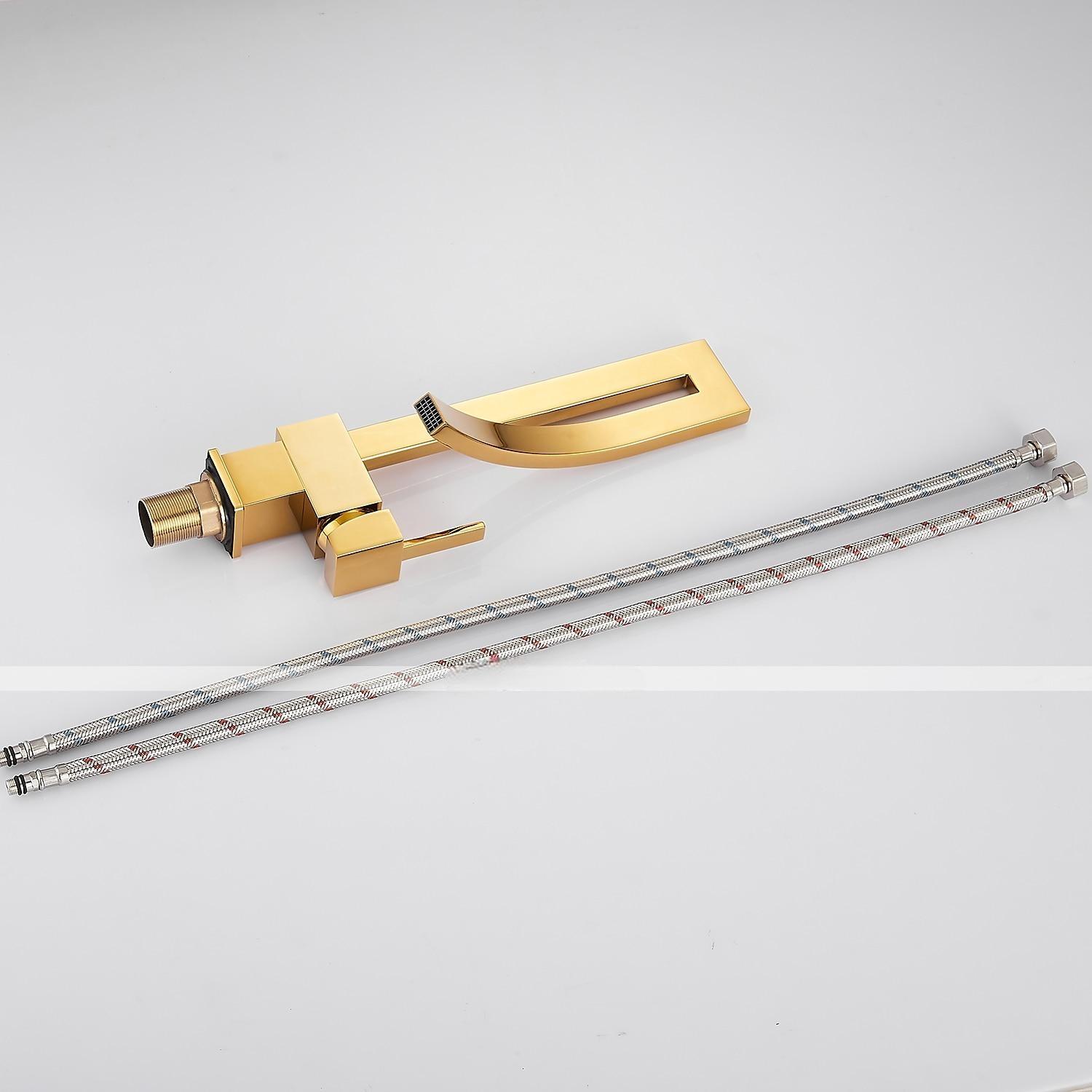 Waterfall Bathroom Sink Mixer Faucet, 360 Rotating Basin Vessel Tap Single Handle Irregular Creative Design Brushed Nickel/Chrome/Matte Black/Golden Sink Tap with Hot and Cold Water Hose 2025 - CAD $111.99 –P11