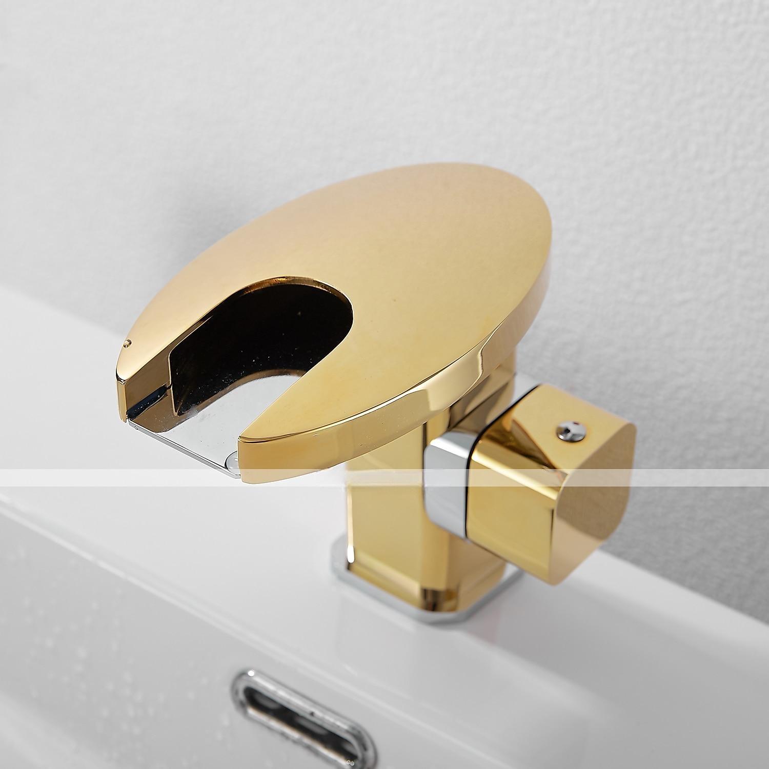 Bathroom Sink Faucet,LED Waterfall Temperature Controlled 3-Colors Electroplated Centerset Single Handle One Hole Bath Taps 2025 - CAD $95.99 –P9