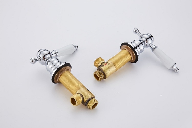 Bathtub Faucet - Contemporary Chrome Roman Tub Ceramic Valve Bath Shower Mixer Taps / Three Handles Two Holes 2025 - CAD $191.99 –P5