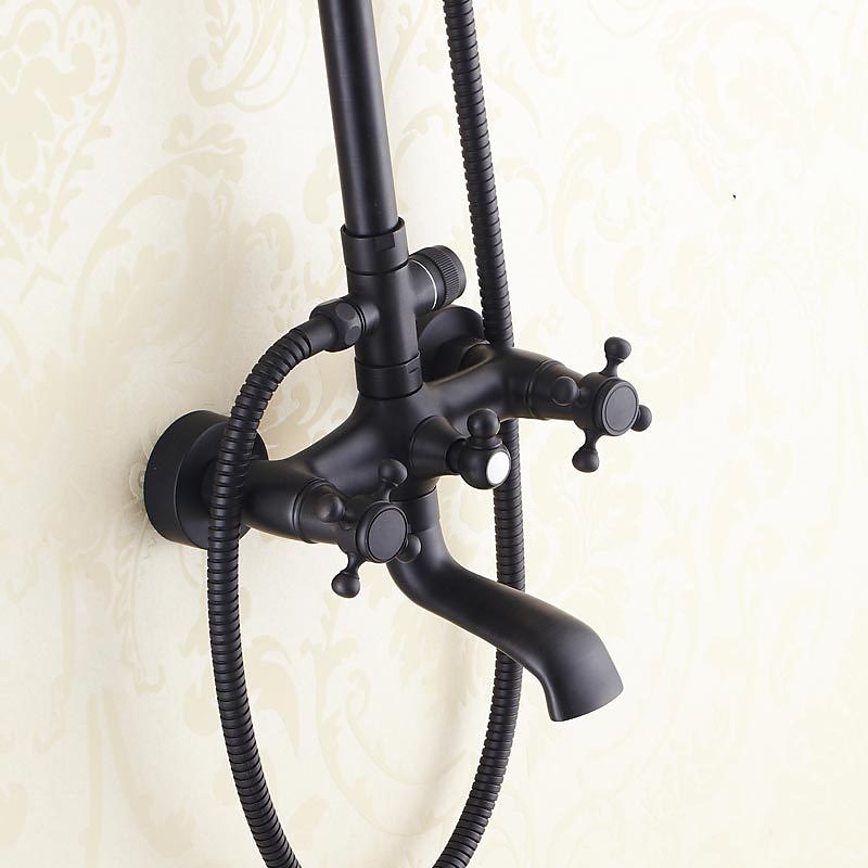 Antique Shower System Faucet Combo Set 8" Rainfall Shower Head Kit with Handshower Wall Mounted Brass Copper Black Electroplated Finish Vintage Style 2 Handles 3 Hole Bath Mixer Taps with Bodysprays 2025 - CAD $215.99 –P6