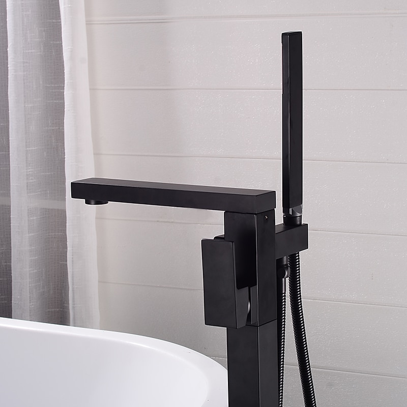 Freestanding Bathtub Faucet 360° Swivel Spout Floor Mount Standing Tub Filler Single Handle Brass Tap with Hand Shower Sprayer 2025 - CAD $446.99 –P9