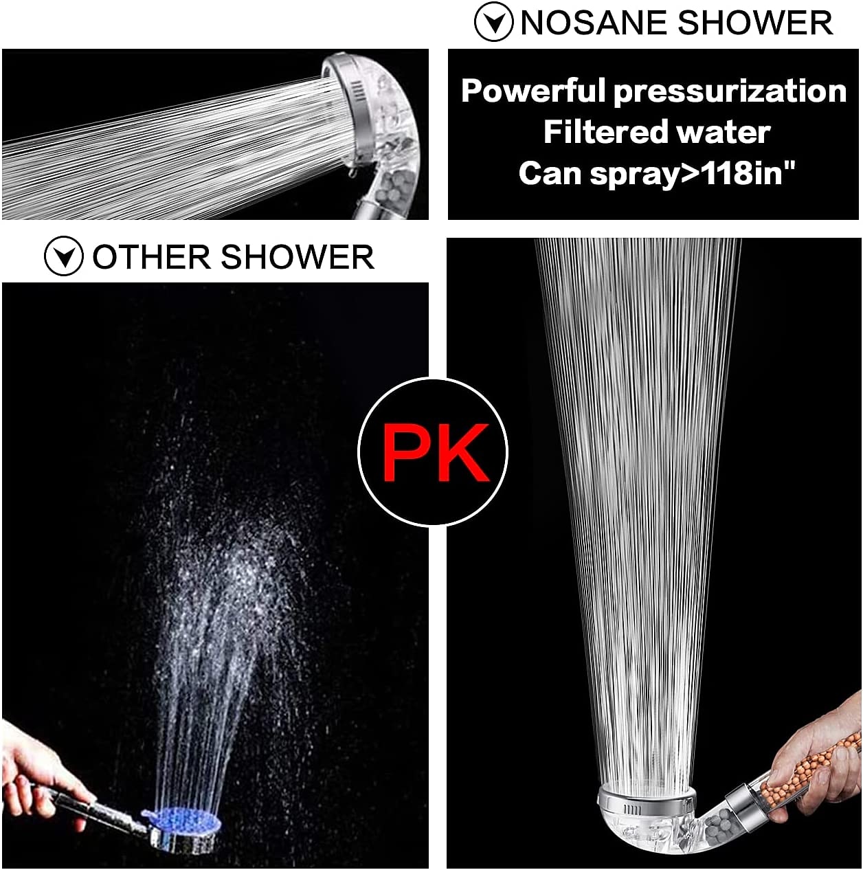 Stainless Steel Shower Head Filter Filtration High Pressure Water Saving 3 Mode Function Spray Handheld Showerheads for Dry Skin & Hair 2025 - CAD $3.99 –P3