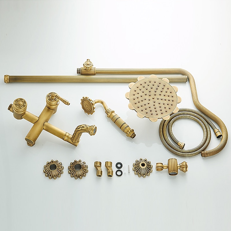 Shower FaucetRainfall Shower System Body Jet Massage Set - Handshower Included pullout Rainfall Shower Antique Vintage Style Antique Brass Mount Inside Brass Valve Bath Shower Mixer Taps 2025 - CAD $558.99 –P2