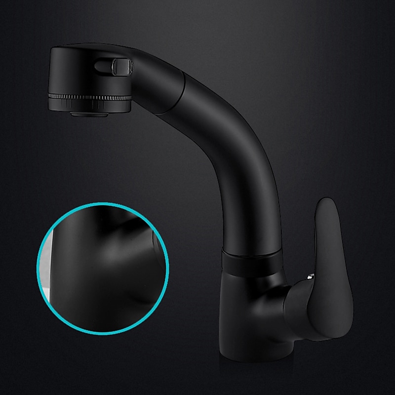 Matte Black Bathroom Basin Faucet Pull Out Spout Rotatable Liftable Body Deck Mounted Hot and Cold Water Mixer Tap 2025 - CAD $87.99 –P2