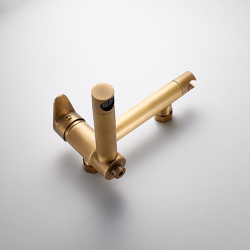 Vintage Bathtub Faucet Dual Spout Wall Mounted Golden Bath Tub Filler Mixer Brass Tap with Heldhand Showerhand Ceramic Valve Single Handle Control 2025 - CAD $143.99 –P3