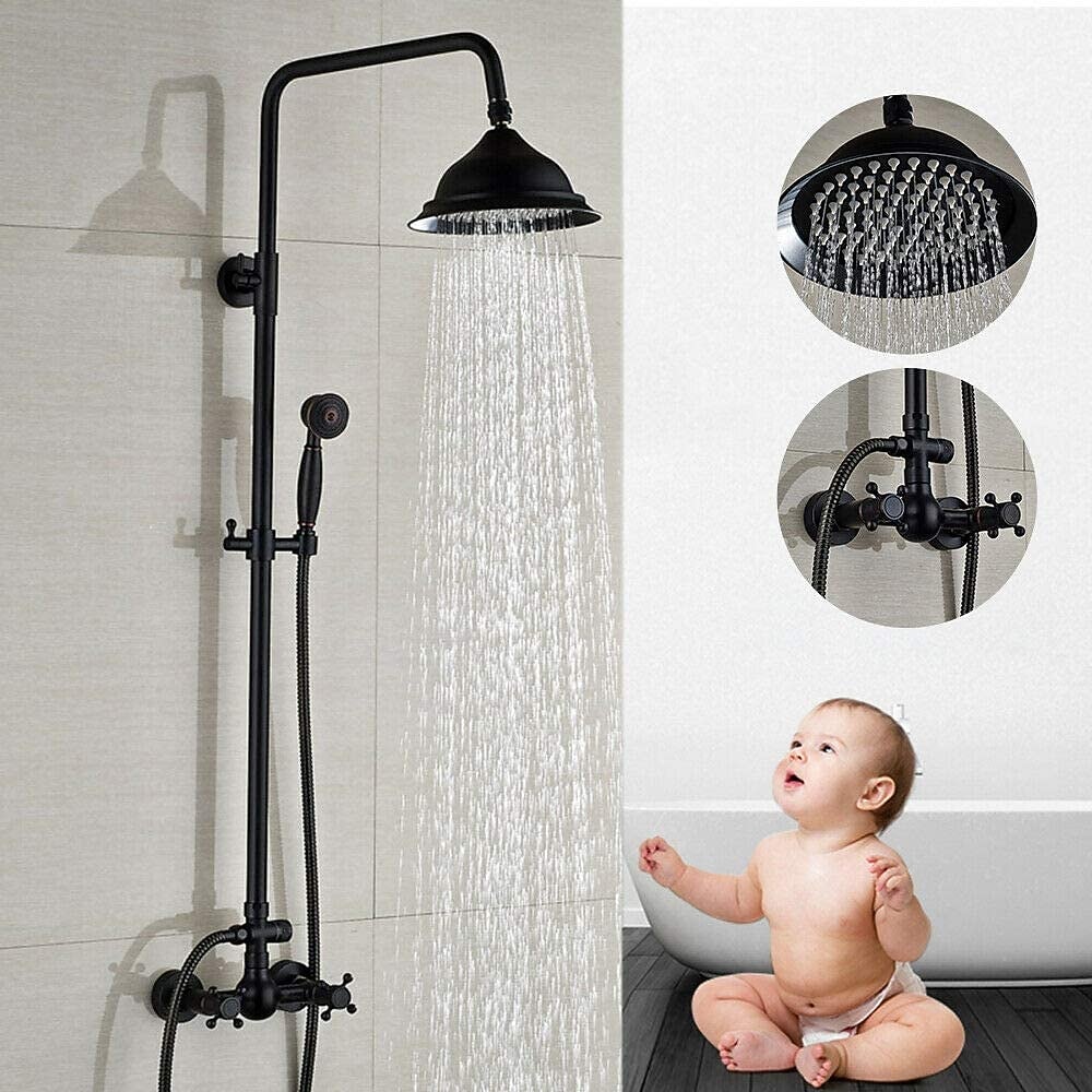 Vintage Shower System Faucet Combo Set Ceramic Mixer Valve 8 inch Brass Rainfall Shower Head Showerhead with Handheld Spray Antique Wall Mounted Tub and Shower Kit Bathroom Bath 2025 - CAD $318.99 –P5