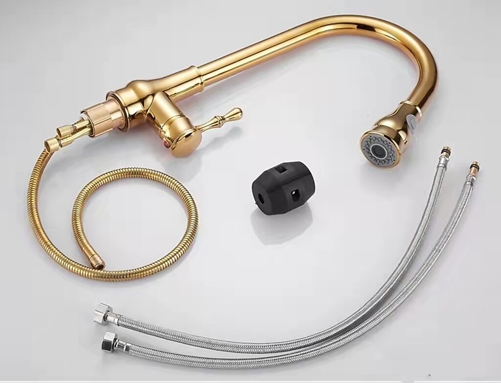 Kitchen Faucet with SprayerBrass 2-Function Outlet Single Handle One Hole Electroplated Pull-out Kitchen Taps 2025 - CAD $103.99 –P1