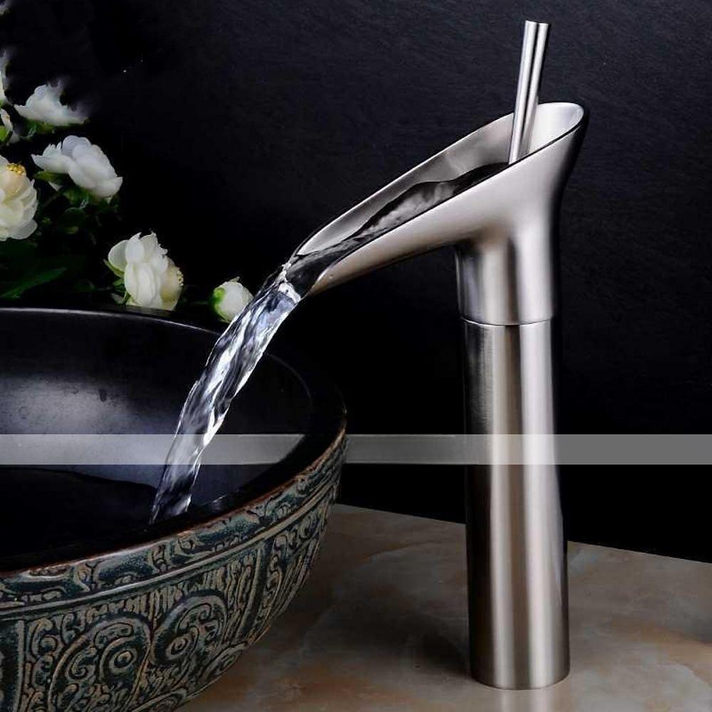 Bathroom Sink Mixer Faucet Waterfall Traditional Antique Brass, Retro Style Washroom Basin Taps Single Handle One Hole Deck Mounted, Monobloc Bathroom Faucet with Hot and Cold Hose 2025 - CAD $119.99 –P8