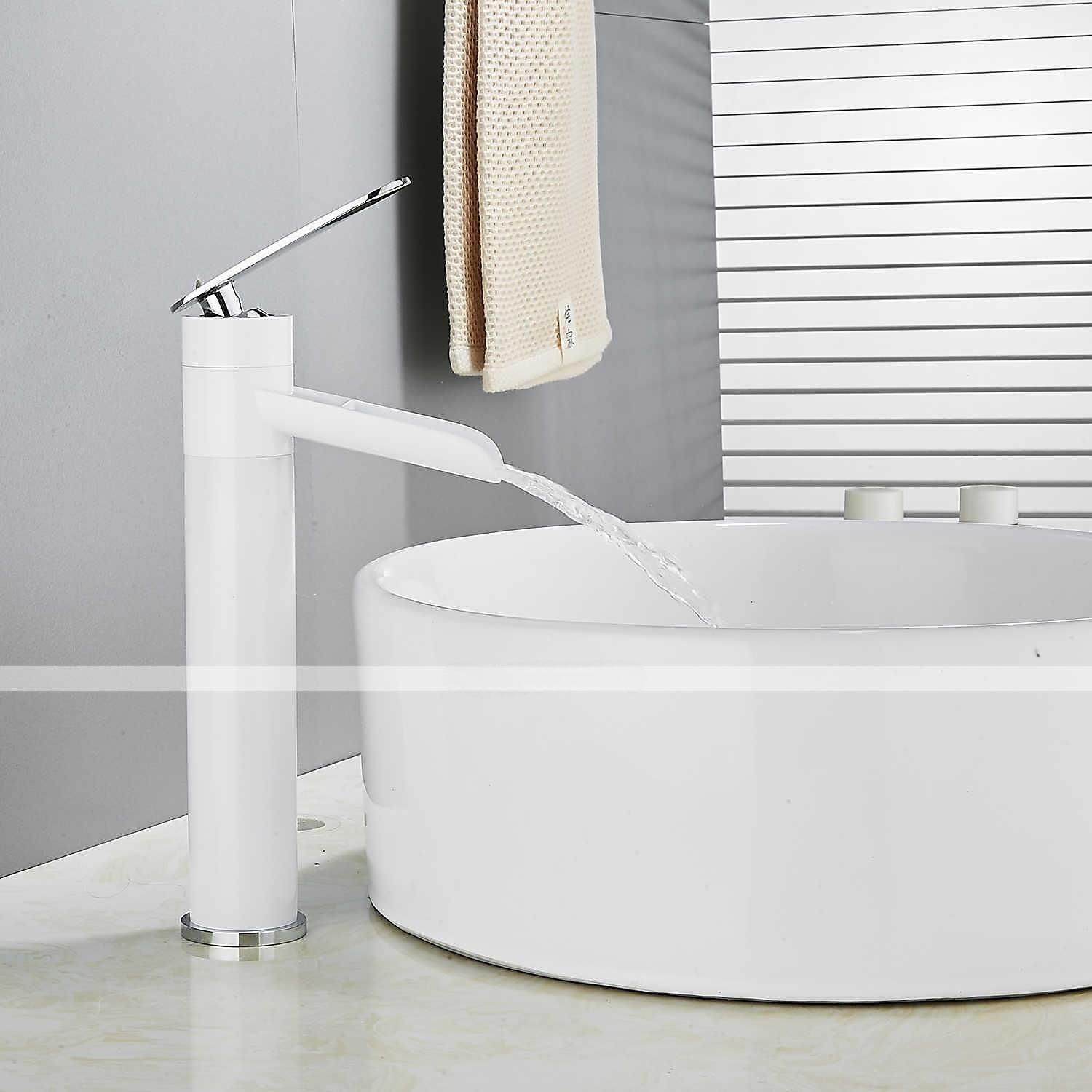 Waterfall Bathroom Sink Mixer Faucet Tall, Antique Brass Single Handle Basin Taps with Cold and Hot Hose 2025 - CAD $111.99 –P15