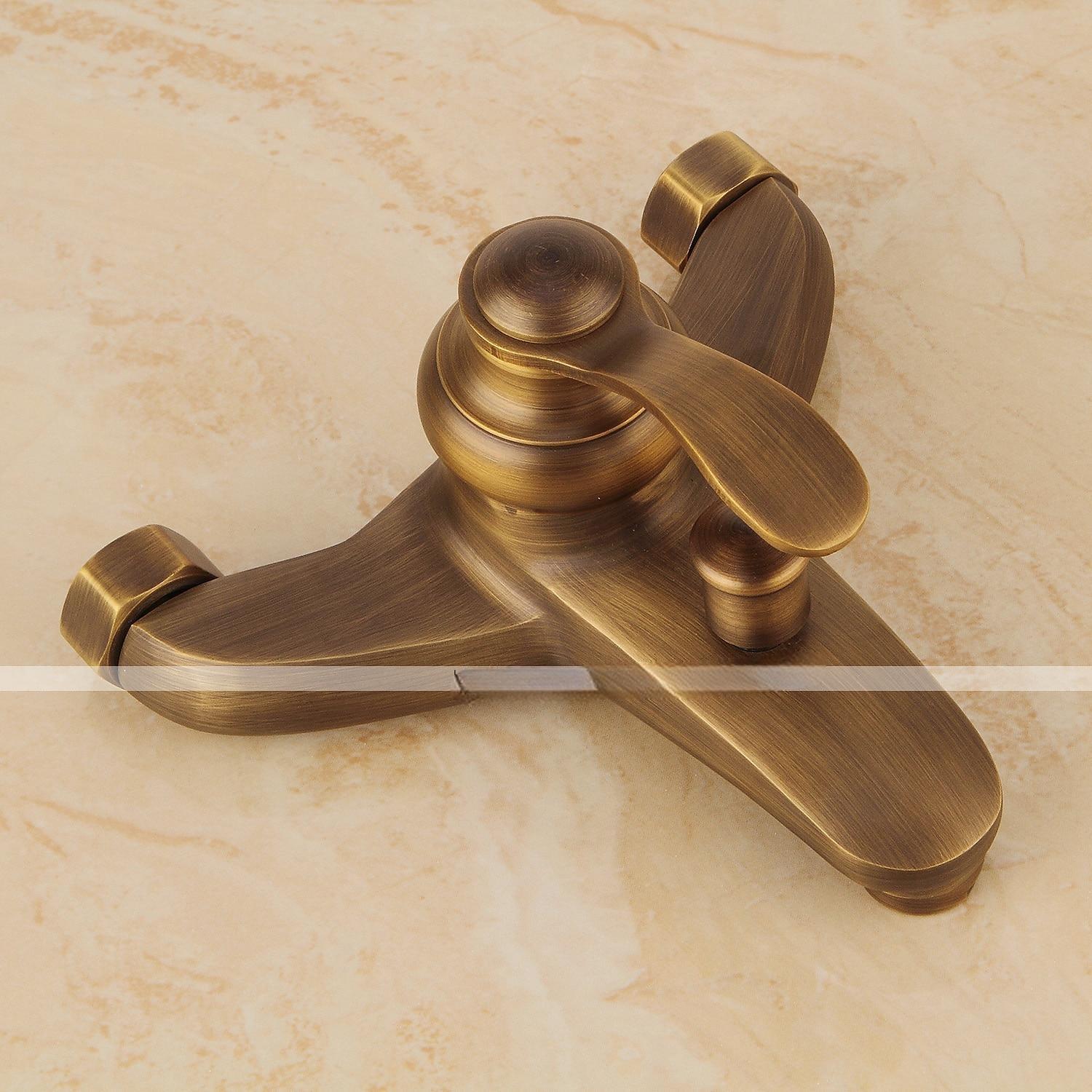 Shower Faucet SetMount Outside Antique Brass/Brass/Yellow Dual-Head Pullout Vintage Style Brass Shower Faucet with Rain Shower/Handshower/Bodysprays/Drain with Hot and Cold Water 2025 - CAD $151.99 –P7