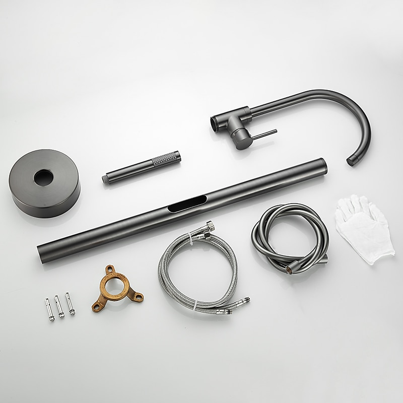 Bathtub Faucet Floor Mount Freestanding Tub Filler Brass High Flow Shower Faucets with Handheld Shower Mixer Taps Swivel Spout(Gun Grey) 2025 - CAD $366.99 –P1