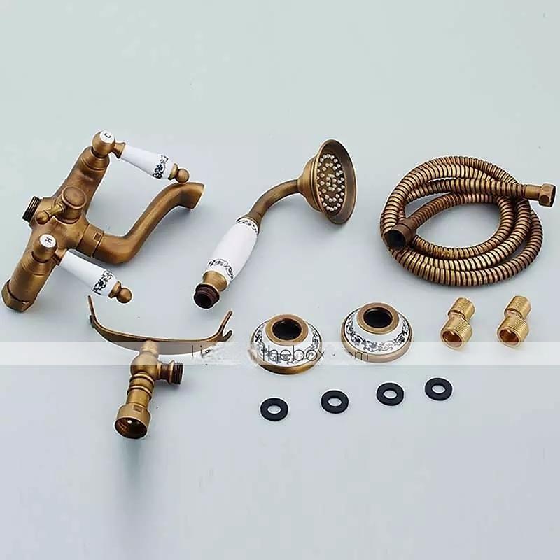 Shower Faucet Set - Rainfall Shower Vintage Style Antique Brass Mount Outside Ceramic Valve Bath Shower Mixer Taps 2025 - CAD $199.99 –P5