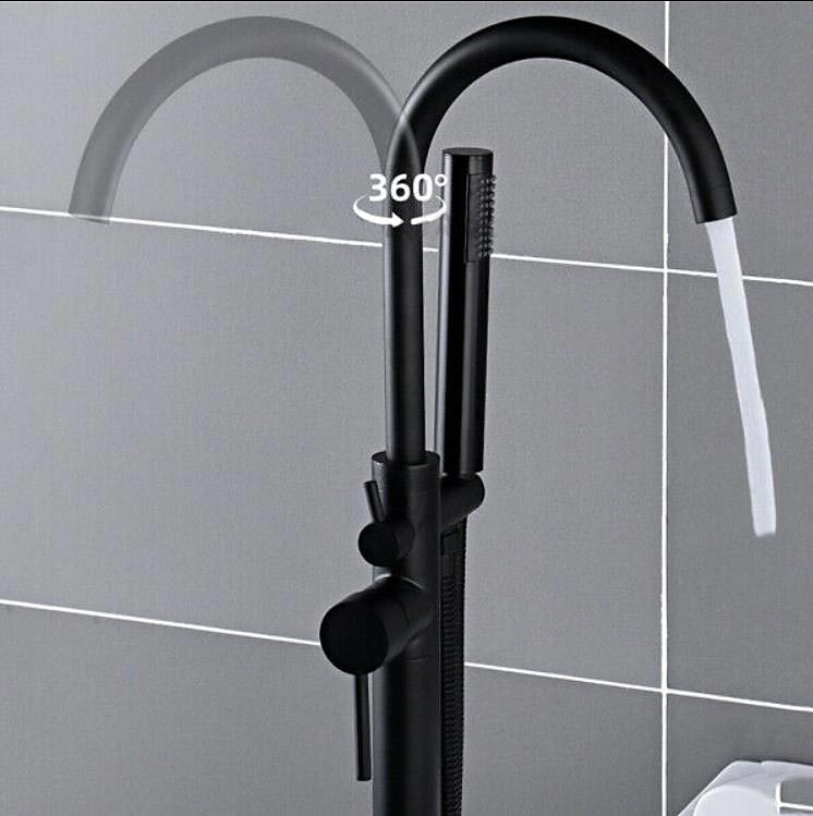 Bathtub Faucet Floor Mount Freestanding Bath Tub Filler Mixer Taps Brass 360 Swivel High Arc Spout Standing Shower Clawfoot Tub with Handheld Shower Mixer Taps 2025 - CAD $295.99 –P5