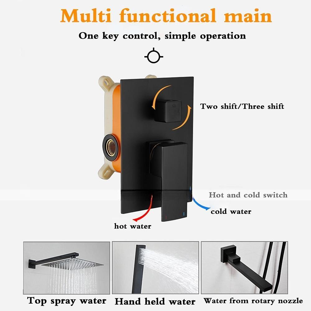Concealed Shower Faucet Combo Set Black 8"/10"/12"Ultra Thin Top Head Shower System Mixer Rough In Valve Rainfall High Pressure Head with Handheld Wall Monted Tub and Shower Trim Kit Bathroom Bath 2025 - CAD $366.99 –P4
