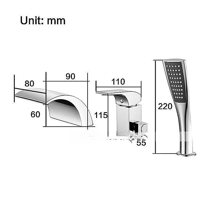 Bathtub Faucet Waterfall Spout LED 3 Color Water Flow with Heldhand Shower Widespread Bath Roman Tub Filler Mixer Tap Bathroom 3 Hole Deck Mounted 2025 - CAD $143.99 –P4