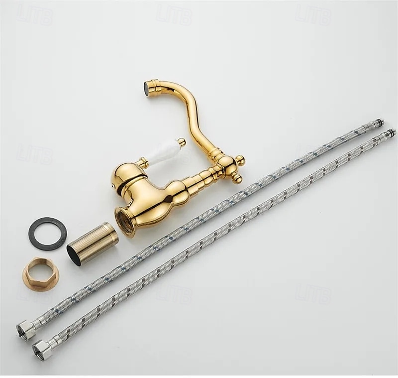 Mono Bathroom Sink Mixer Faucet Brass, Deck Mounted Single Lever Basin Taps Ceramic Handle Tap, One Hole Cold and Hot Hose Vessel Faucets 2025 - CAD $79.99 –P8
