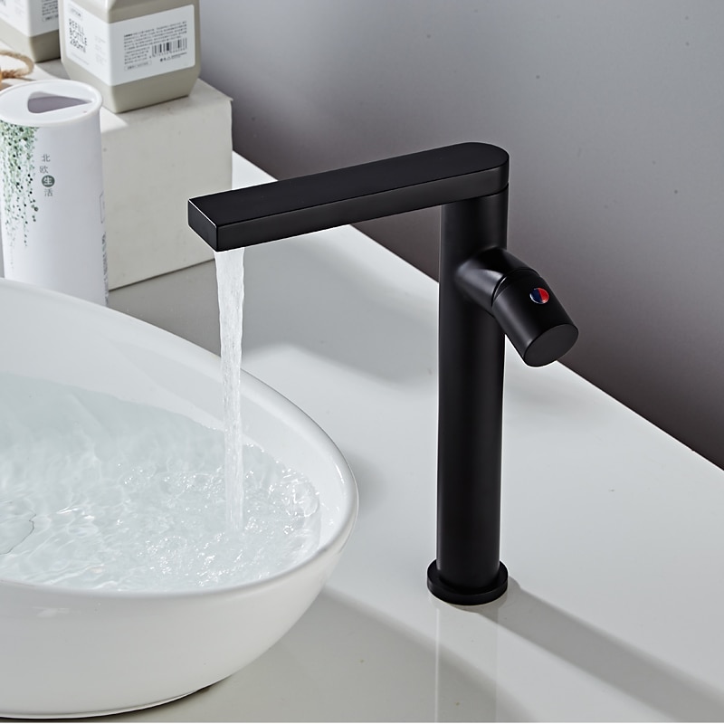 Black Basin Sink Mixer Faucet Brass, Tall Bathroom Taps Single Handle One Hole with Hot and Cold Hose Vessel Water Tap Deck Mounted 2025 - CAD $95.99 –P9