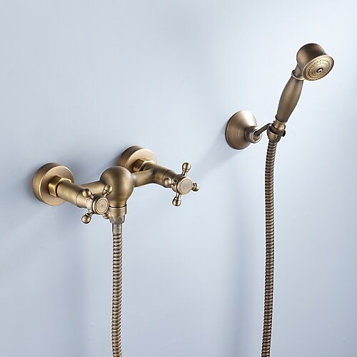 Bathtub Faucet with Handheld ShowerWall Mounted Antique Brass Bath Tap Retro Style Hot and Cold Water Bath Tap Shower Fitting for Bathroom Shower 2025 - CAD $127.99 –P2