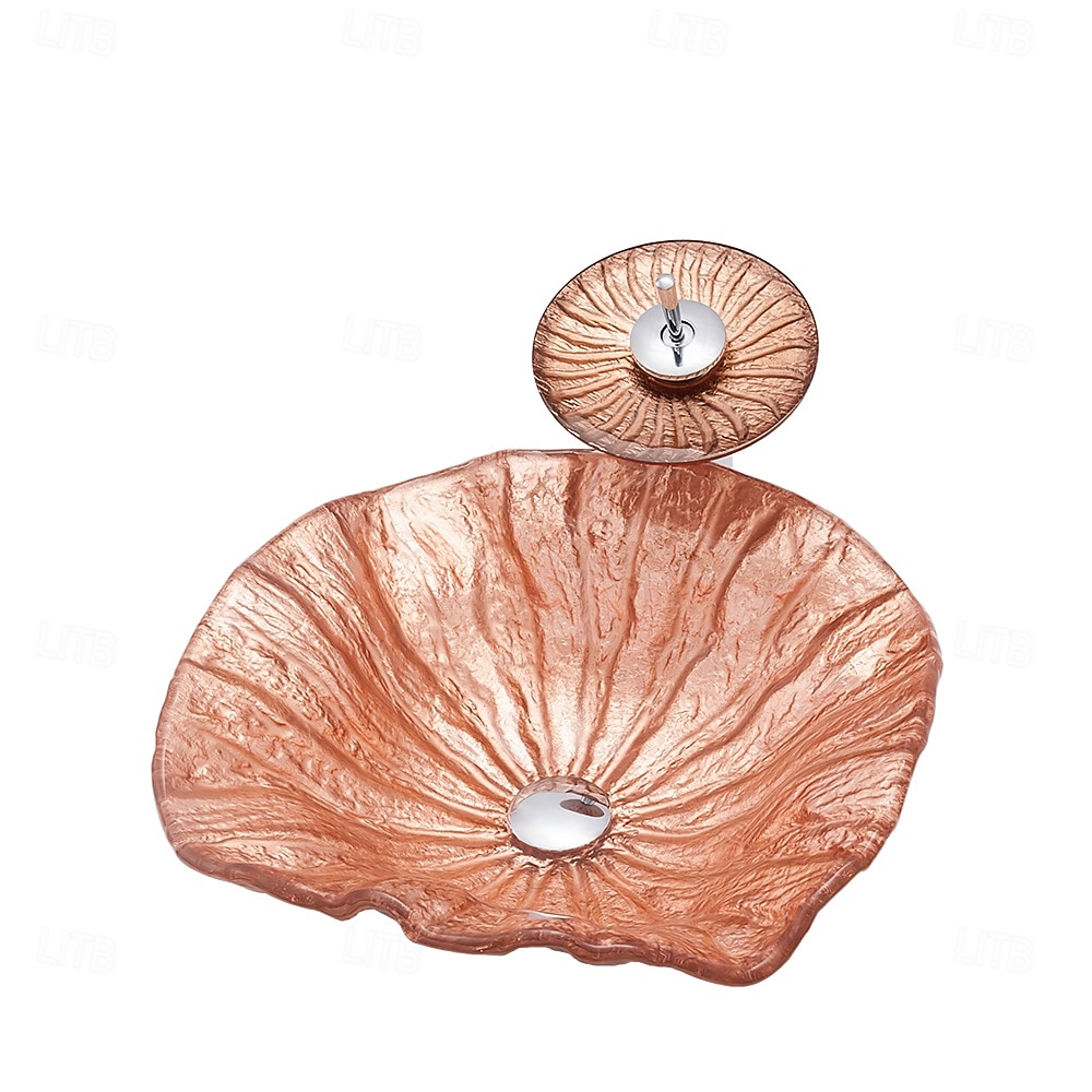 Bathroom Sink Bowl Coral Shell Wash Basin Pop Up Sink Waste Tempered Glass Countertop Basin Glass Basin Tap Bathroom Sink Washbasin 2025 - CAD $446.99 –P1