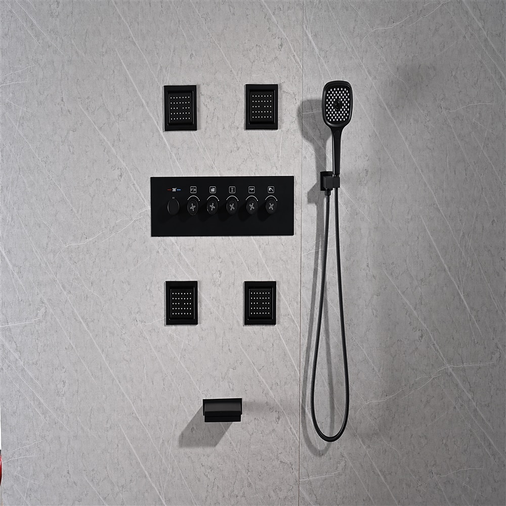 Shower FaucetRainfall Shower System 5-Function Thermostatic Mixer valve Body Jet Massage Set Rainfall Shower Multi Spray Shower Waterfall Contemporary Painted Finishes Mount Inside Brass Valve 2025 - CAD $1275.99 –P6