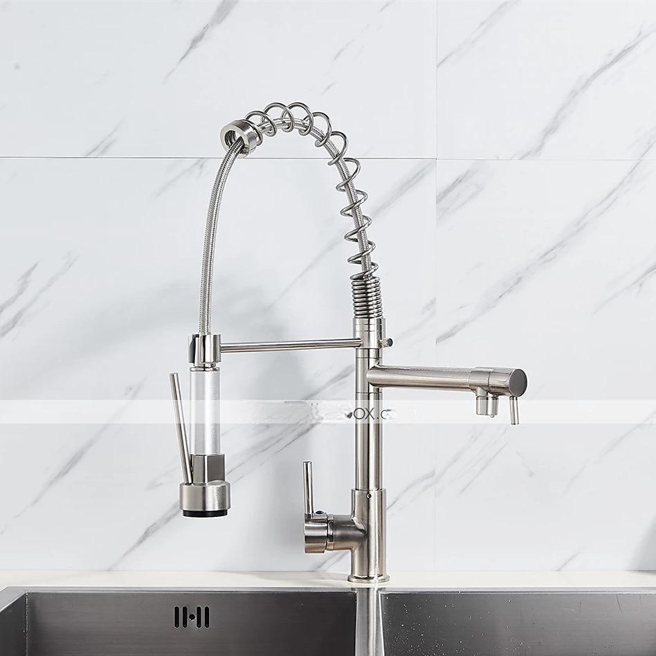 Kitchen FaucetBrass Chrome Deck Mounted Pullout Spray Contemporary Kitchen Taps with Hot and Cold Switch 2025 - CAD $143.99 –P8