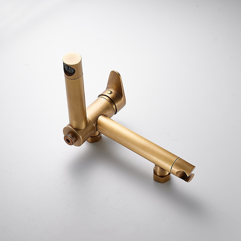 Vintage Bathtub Faucet Dual Spout Wall Mounted Golden Bath Tub Filler Mixer Brass Tap with Heldhand Showerhand Ceramic Valve Single Handle Control 2025 - CAD $143.99 –P4