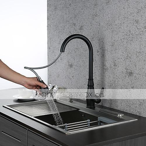 Brass Kitchen FaucetSingle Handle One Hole Oil-rubbed Bronze Pull-out Spray Widespread Tall High Arc Vessel Antique Kitchen Taps with Hot and Cold Switch 2025 - CAD $167.99 –P2