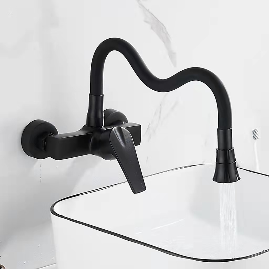 Kitchen FaucetBrass Wall Mounted Single Handle Two Holes Bendable Rotatable Kitchen Taps 2025 - CAD $127.99 –P3