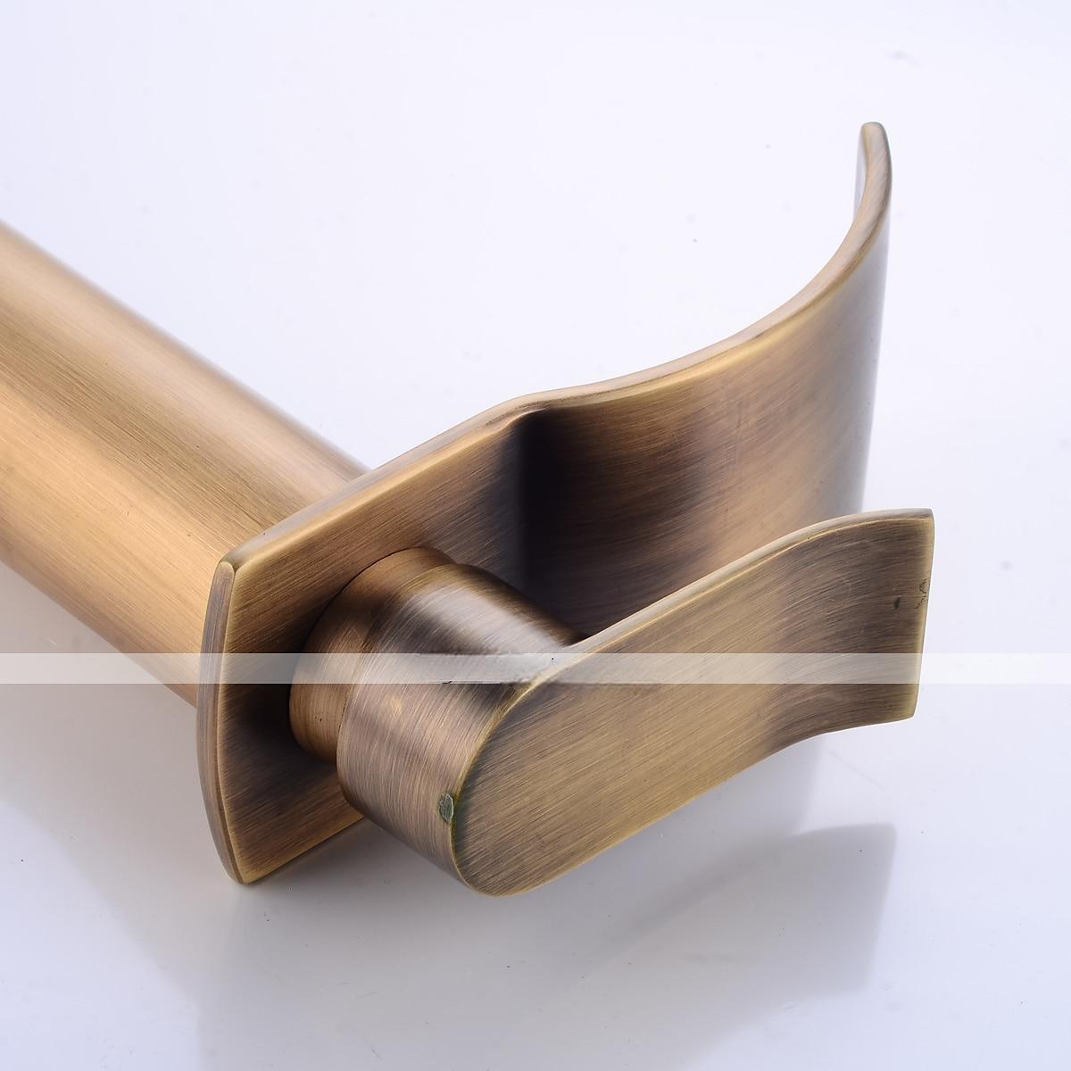 Antique Copper Bathroom Sink Faucet,Golden Waterfall Single Handle One Hole Bath Taps with Hot and Cold Water Switch 2025 - CAD $111.99 –P3
