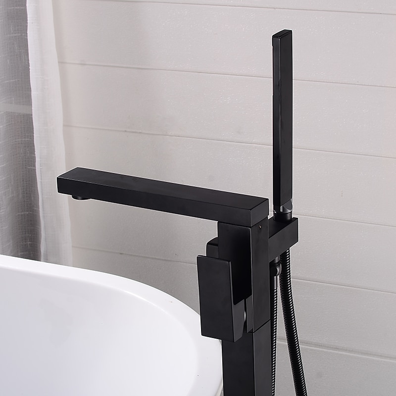 Freestanding Bathtub Faucet 360° Swivel Spout Floor Mount Standing Tub Filler Single Handle Brass Tap with Hand Shower Sprayer 2025 - CAD $446.99 –P8