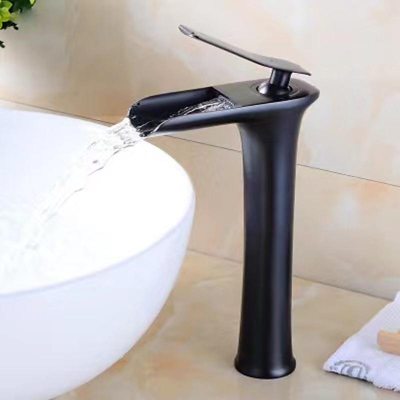Waterfall Bathroom Sink Mixer Faucet Tall, Mono Wash Basin Single Handle Basin Taps Washroom with Hot and Cold Hose Monobloc Vessel Water Brass Tap Deck Mounted 2025 - CAD $111.99 –P3