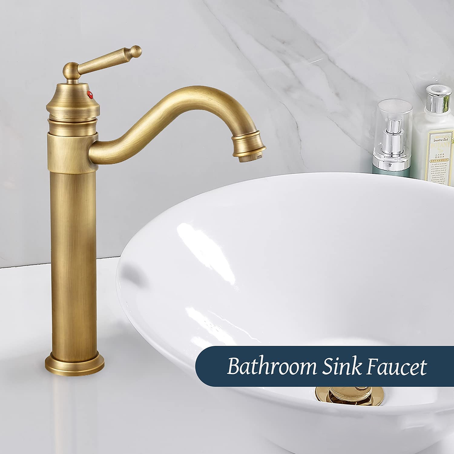 Antique Brass Single Handle Bathroom Sink Faucet Brushed Brass Long Reach Bathroom Faucet Mixer Tap 2025 - CAD $95.99 –P4