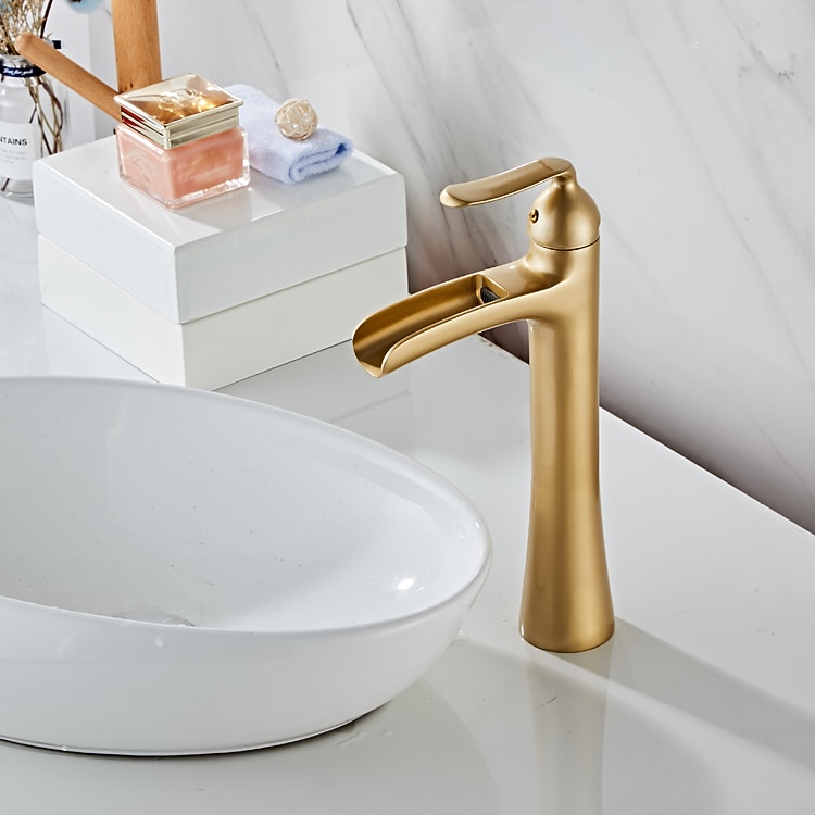 Waterfall Bathroom Faucet, Rustic Nickel Single Handle One Hole Brass Waterfall Bathroom Sink Faucet with Hot and Cold Water 2025 - CAD $127.99 –P7