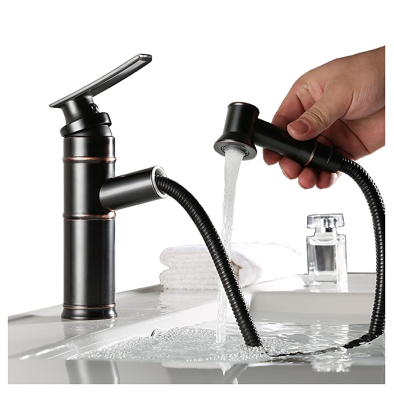 ORB Bathroom Sink Faucet,Pull out Spray Antique Brass Single Handle One Hole Bath Taps 2025 - CAD $103.99 –P1