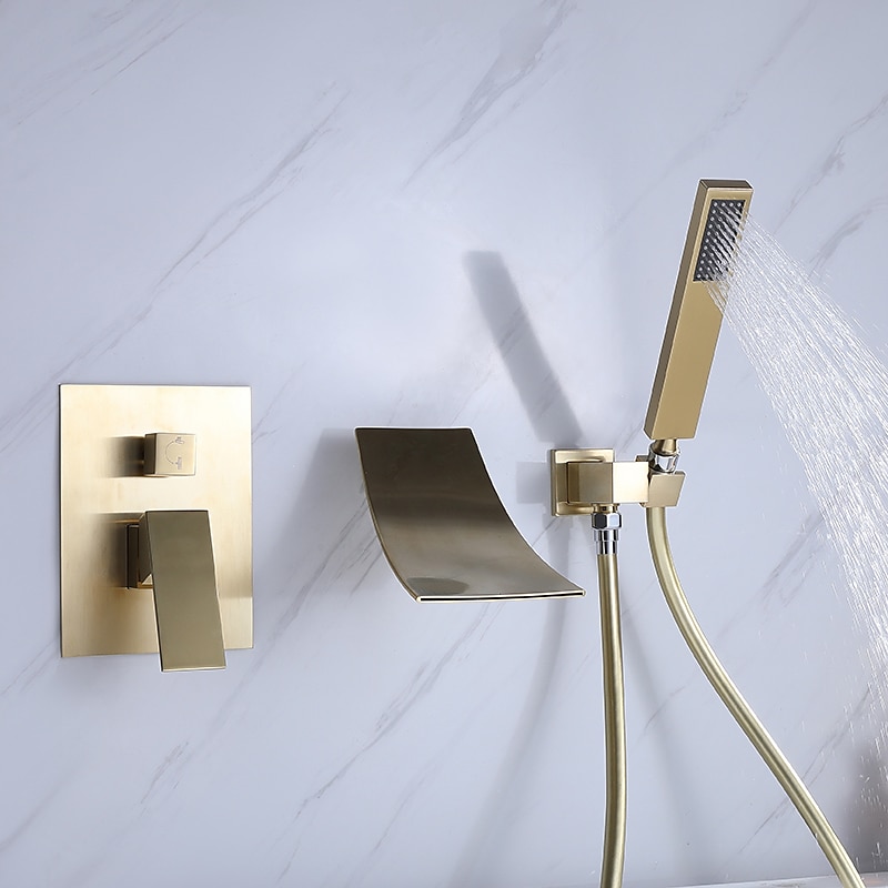 Wall Mounted Bathtub Faucet with Hand Shower Modern Wall Installation with Ceramic Valve Bathtub Filling Shower Mixer Faucets Single Handle Cascading Faucet 2025 - CAD $398.99 –P4