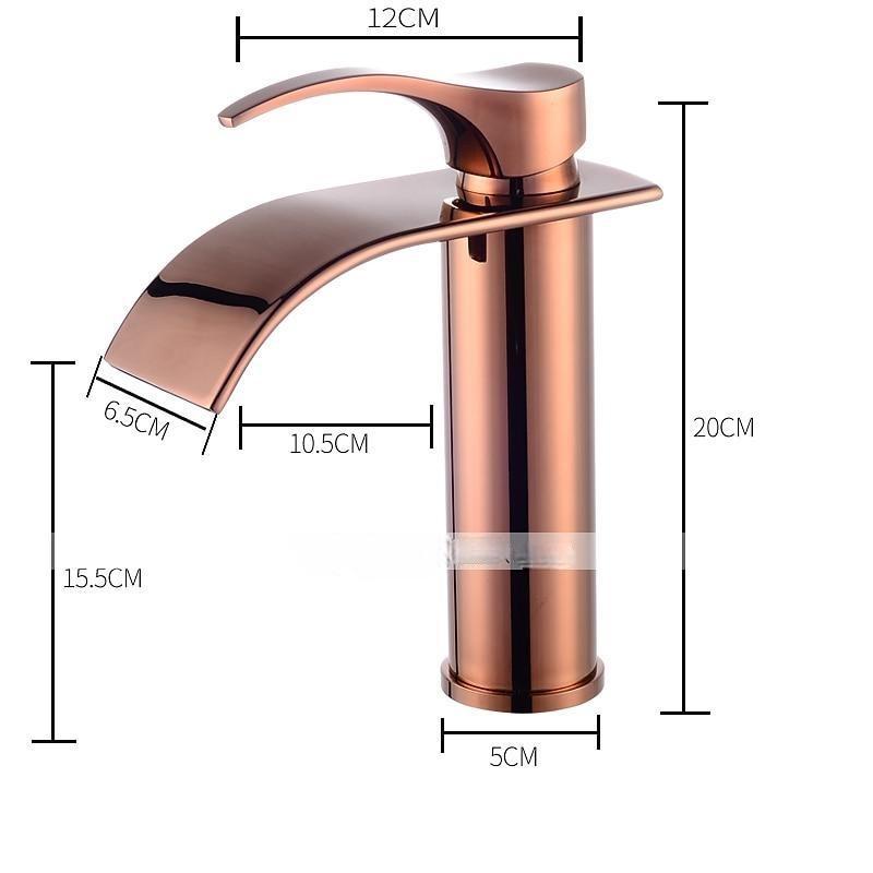 Bathroom Sink Faucet,Modern Style Single Handle Rose Golden One Hole Waterfall,Oil-rubbed Cooper with Drain and Brass Faucet Body with Hot and Cold Water and Pop-up Drain 2025 - CAD $111.99 –P1