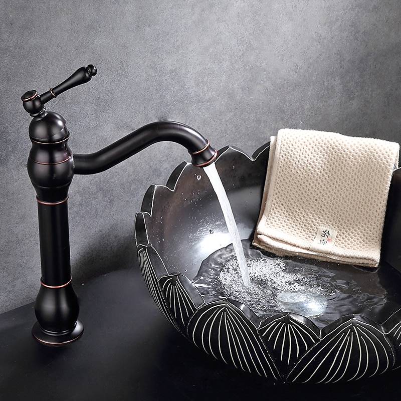 Bathroom Sink Mixer Faucet Deck Mounted, 360 Swivel Washroom Basin Taps Single Handle Rose One Hole Electroplated Faucet with Hot and Cold Water Gold/Black/Brushed Gold/Brass/Rustic Nickel 2025 - CAD $95.99 –P10