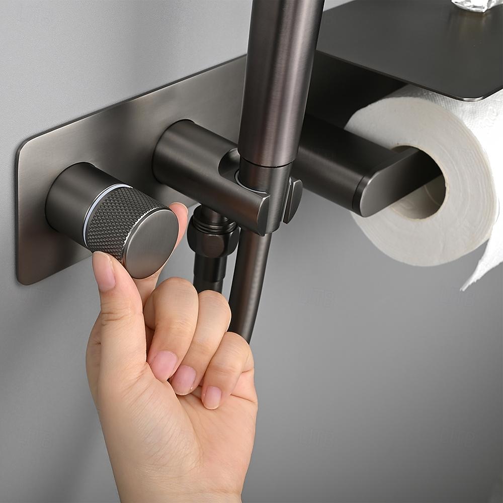 Brushed Gold Bidet Sprayer Concealed Button Brass Valve with Commodity Shelf Paper Holder Plastic Sprayer PVC Hose Grey 2025 - CAD $283.18 –P7