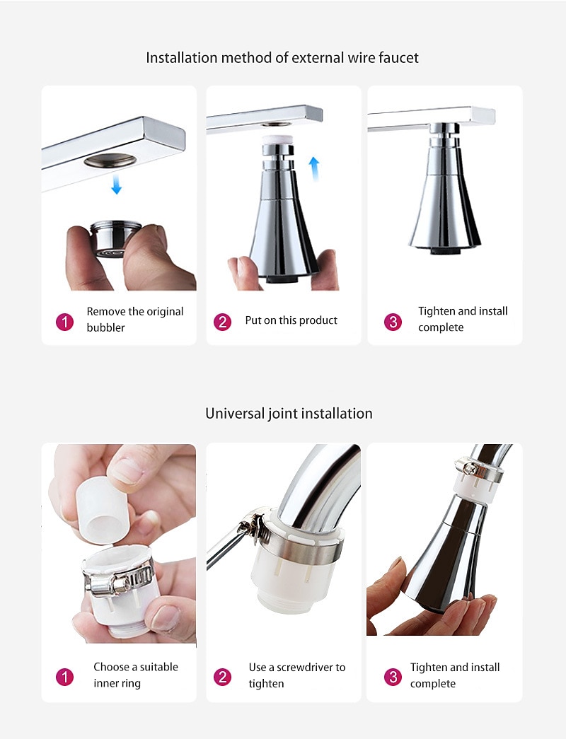 Universal Kitchen Water Faucet Adjustable Pressure 360 Degree Rotating Water Tap Head Water Saving Shower Faucet Nozzle Adapter 2025 - CAD $7.99 –P6