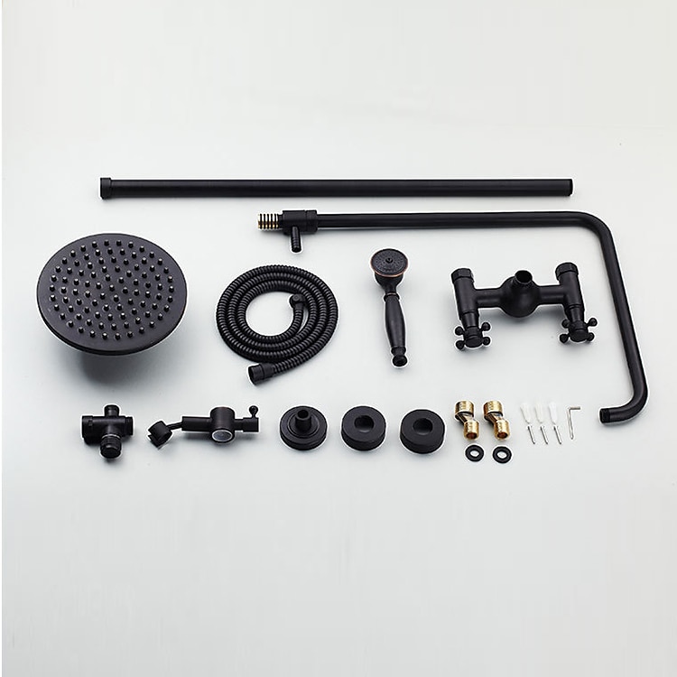Antique Shower System Faucet Combo Set 8" Rainfall Shower Head Kit with Handshower Wall Mounted Brass Copper Black Electroplated Finish Vintage Style 2 Handles 3 Hole Bath Mixer Taps with Bodysprays 2025 - CAD $215.99 –P2