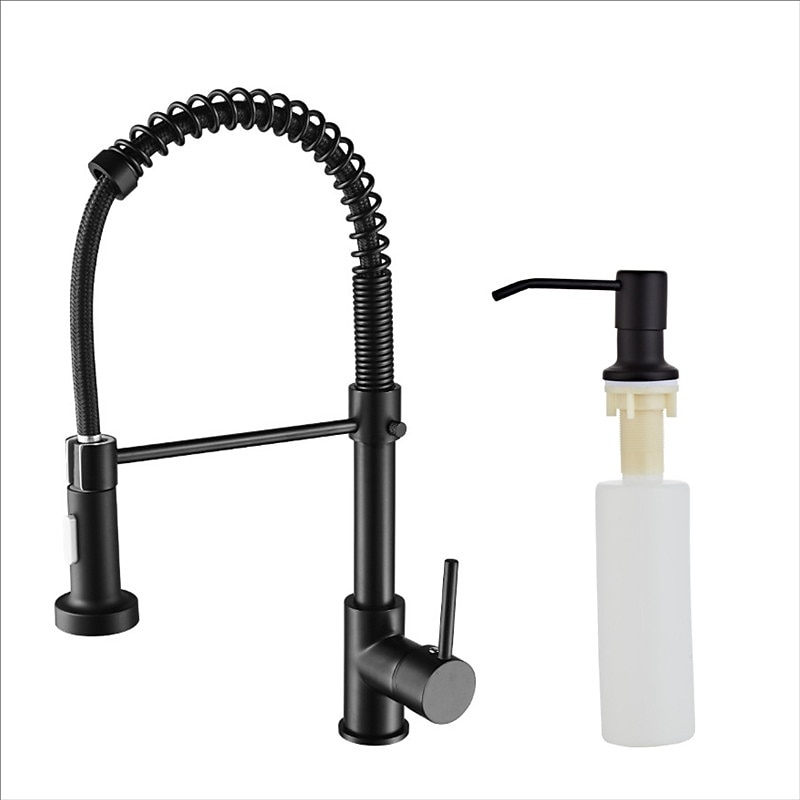 Kitchen Sink Mixer Faucet with Pull Down Sprayer 360 swivel High Arc Single Handle Spring Kitchen Taps Deck Mounted One Hole Brass Kitchen Sink Faucet Centerset Water Taps 2025 - CAD $103.99 –P17