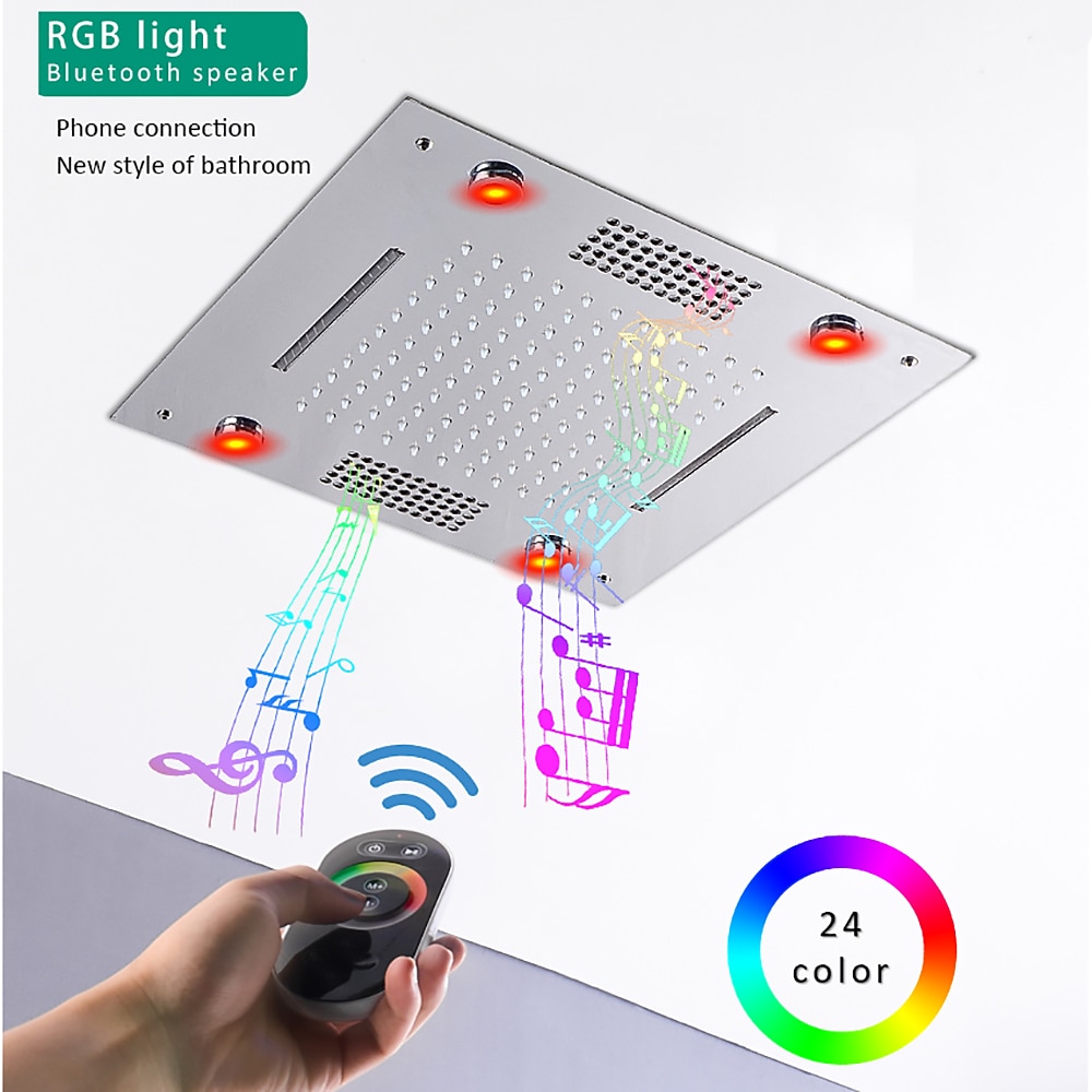 500*360 Chrome/3- Color LED Bathroom Faucets Rain Mixer Complete with Stainless Steel Rainfall Shower Head Ceiling Mounted Color Change By Water Temperature Hydor Power No Battery Needed 2025 - CAD $478.99 –P4