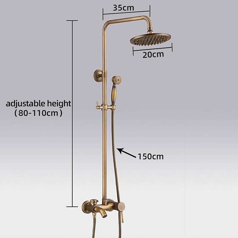 Vintage Shower System Faucet Set 8" Rainfall Shower Head with Handheld Handshower Combo Kit Wall Mounted Adjustable Brass Body and Single Handle One Hole Bath Shower Mixer Taps 2025 - CAD $263.99 –P2